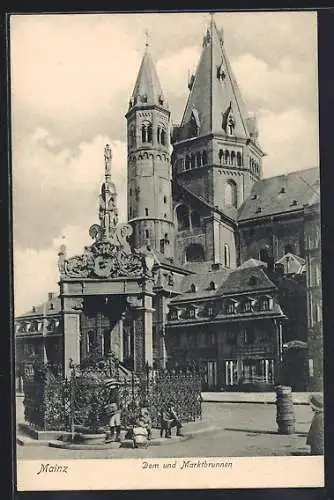 AK Mainz, Dom und Marktbrunnen