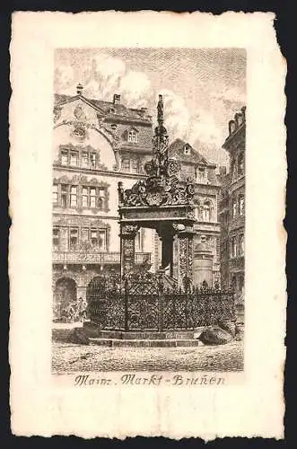 Künstler-AK Mainz, Markt-Brunnen