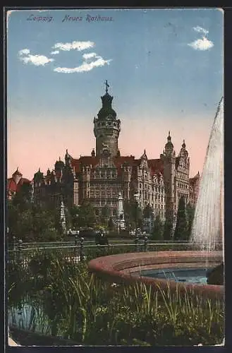 AK Leipzig, Neues Rathaus mit Brunnen