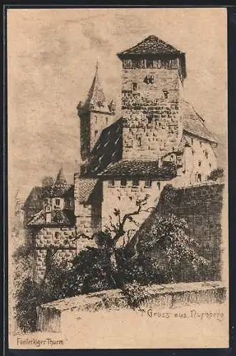 Künstler-AK Nürnberg, Fünfeckiger Turm