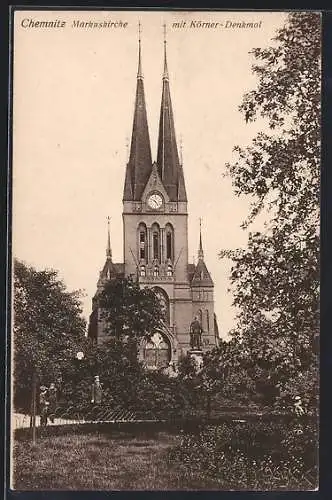 AK Chemnitz, Markuskirche mit Körner-Denkmal