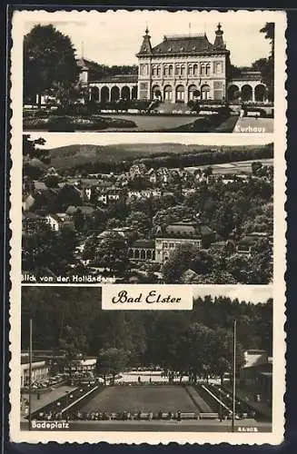 AK Bad Elster, Kurhaus, Blick von der Holländerei, Badeplatz