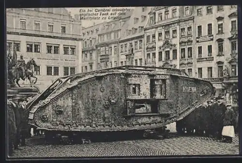 AK Leipzig, Ein bei Cambrai erbeuteter englischer Tank auf dem Marktplatz