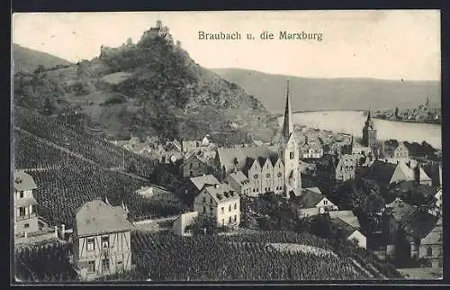 AK Braubach, Ortsansicht mit Marxburg