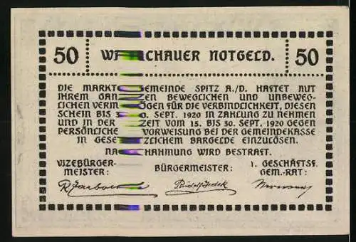 Notgeld Spitz a.d. Donau 1920, 50 Heller, Schloss Ranna-Mühldorf Motiv