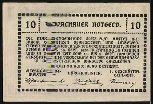 Notgeld Spitz a.d. Donau 1920, 10 Heller, Schloss Ranna-Mühldorf, Landschaftsmotiv