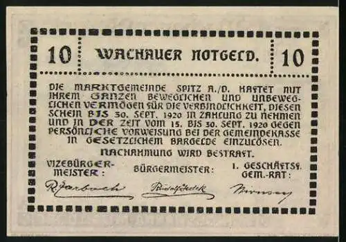 Notgeld Spitz a.d. Donau 1920, 10 Heller, Schloss Ranna-Mühldorf Abbildung