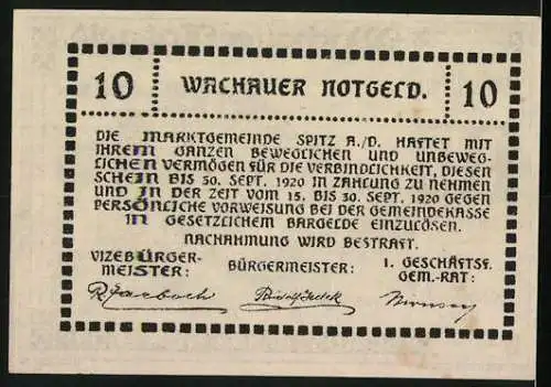 Notgeld Spitz a.d. Donau 1920, 10 Heller, Schloss Ranna-Mühldorf, Landschaftsmotiv