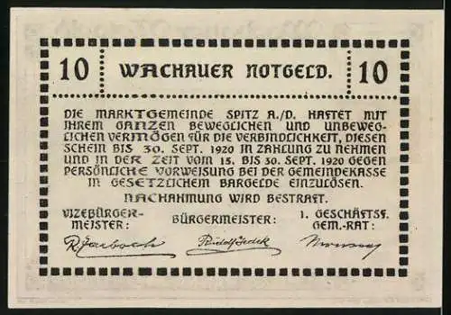 Notgeld Spitz a.d. Donau 1920, 10 Heller, Schloss Ranna Mühldorf, Landschaftsmotiv