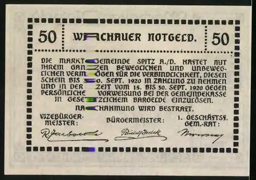 Notgeld Spitz a.d. Donau 1920, 50 Heller, Schloss Ranna-Mühldorf, Landschaftsmotiv