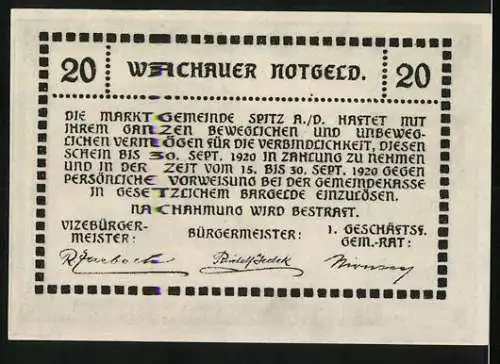 Notgeld Spitz a.d. Donau 1920, 20 Heller, Schloss Ranna-Mühldorf Darstellung