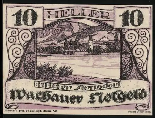 Notgeld Spitz a.d. Donau 1920, 10 Heller, Landschaftsansicht der Wachau und Text zur Einlösung