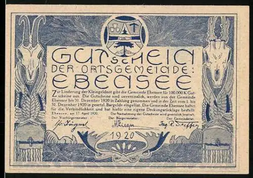 Notgeld Ebensee 1920, 50 Heller, Bergsteiger mit Alpenlandschaft