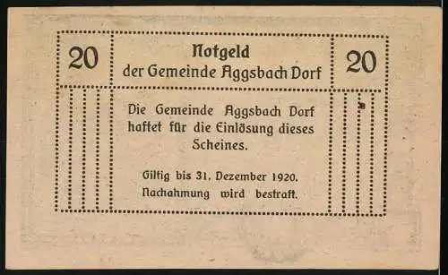 Notgeld Aggsbach Dorf 1920, 20 Heller, Burgruine Aggstein und dekoratives Muster