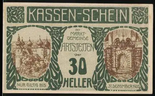 Notgeld Artstetten 1920, 30 Heller, Burg und Portal