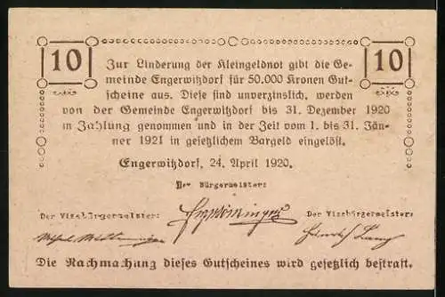 Notgeld Engerwitzdorf 1920, 10 Heller, Pflügender Bauer mit Landschaftsmotiv