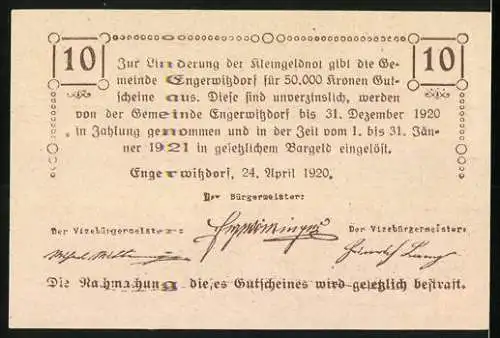 Notgeld Engerwitzdorf 1920, 10 Heller, ländliches Pflugszenenmotiv