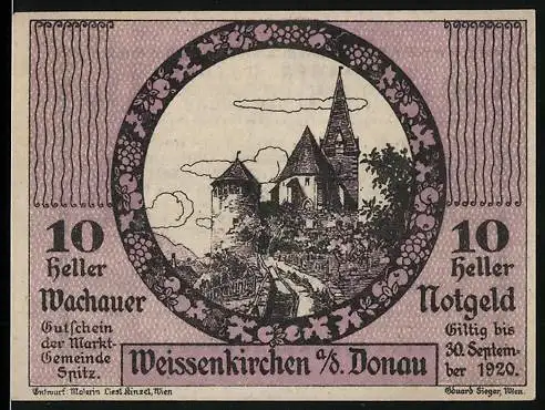 Notgeld Spitz a.d. Donau 1920, 10 Heller, Schlossansicht und umliegende Landschaft, gültig bis 30. September 1920