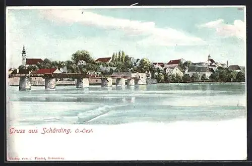 AK Schärding am Inn, Gesamtansicht mit Brücke