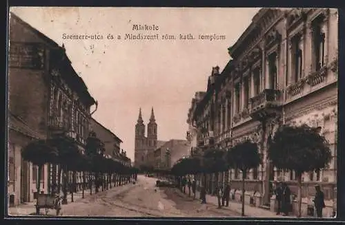 AK Miskolc, Szemere-utca es a mindszenti rom. kath. templom