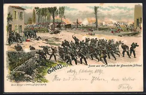 Lithographie Gravelotte-St. Privat, Szene aus der Schlacht bei Gravelotte-St. Privat