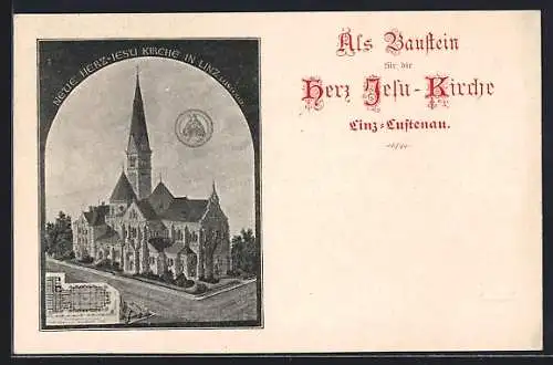 Künstler-AK Linz-Lustenau, Neue Herz-Jesu-Kirche, Grundriss