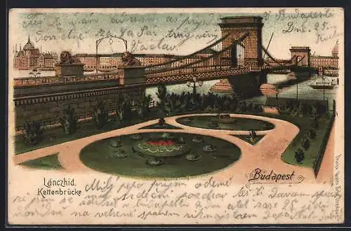 Lithographie Budapest, Lanczhid, Kettenbrücke