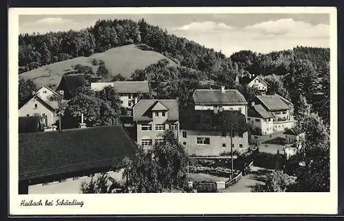 AK Haibach, Blick über die Dächer, Gasthaus und Gemischtwarenhandlung Bes.: Jos. Mayrhofer