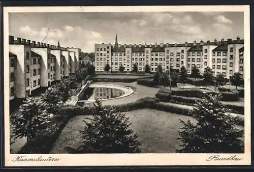 AK Kaiserslautern, Rundbau mit Grünanlagen, Bauhaus