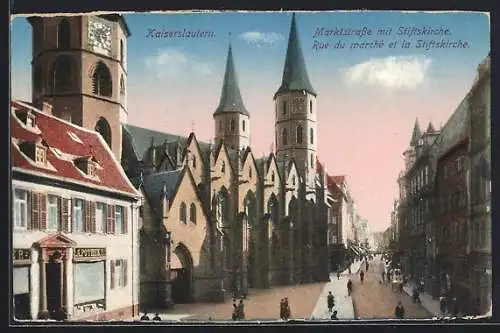 AK Kaiserslautern, Marktstrasse mit Apotheke und Stiftskirche