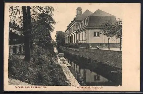 AK Frankenthal / Rhein, Partie a. d. Isenach mit Gebäude