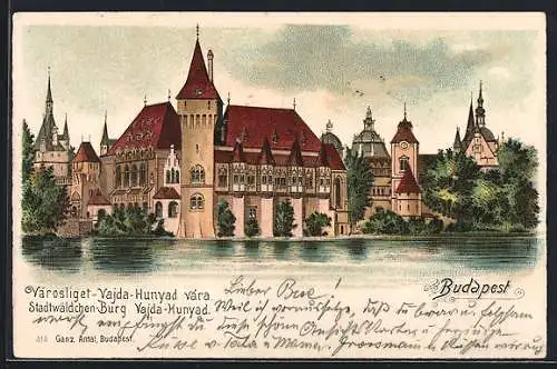 Lithographie Budapest, Stadtwäldchen-Burg Vajda-Hunyad