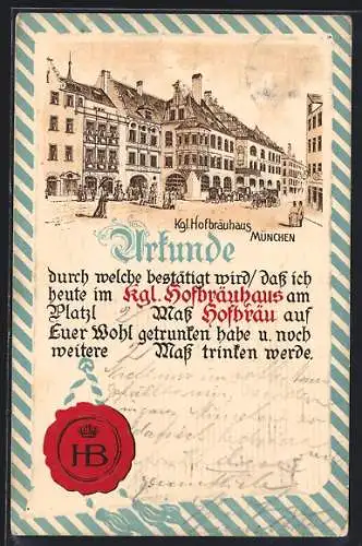 Künstler-Präge-AK München, Münchner Hofbräuhaus, Siegel