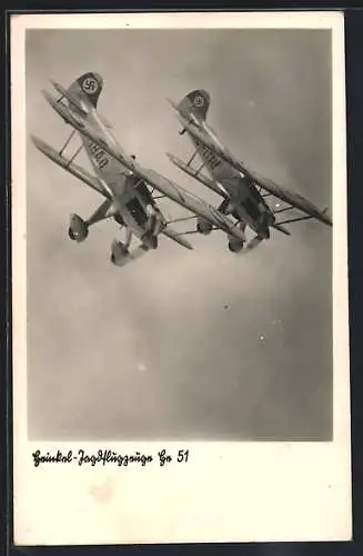 AK Jagdflugzeuge Heinkel He 51, Doppeldecker der Luftwaffe