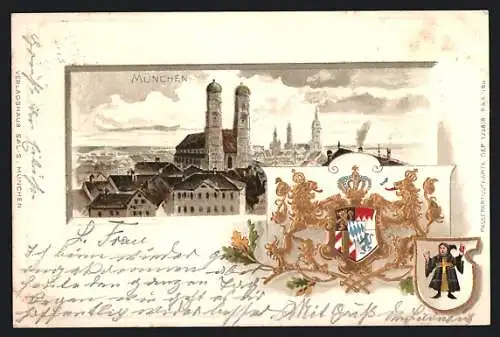 Passepartout-Lithographie München, Teilansicht mit Frauenkirche