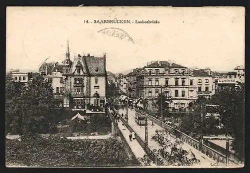 AK Saarbrücken, Louisenbrücke mit Strassenbahn