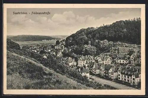 AK Saarbrücken, Blick in die Feldmannstrasse aus der Vogelschau