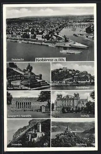 AK Koblenz, NS-Feierstätte, Stadthalle und Kaiser-Wilhelm-Denkmal