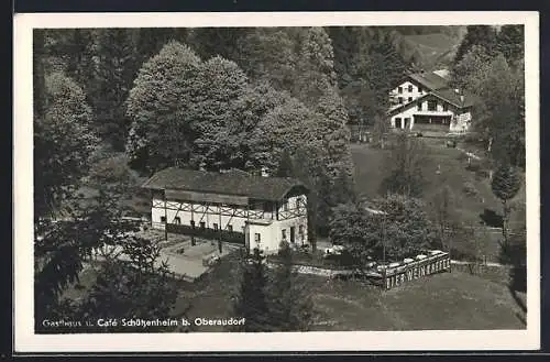 AK Oberaudorf, Gasthaus und Café Schützenheim aus der Vogelschau