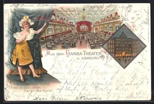 Lithographie Hamburg-St.Georg, Innenansicht vom Hansa-Theater