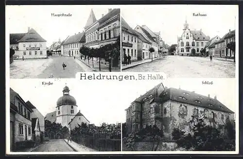 AK Heldrungen, Hauptstrasse, Kirche, Schloss und Rathaus