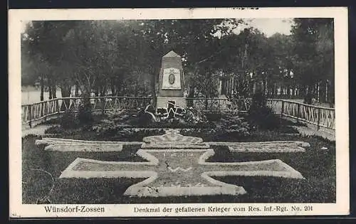 AK Wünsdorf-Zossen, Denkmal der gefallenen Krieger vom Res. Inf.-Rgt. No. 201