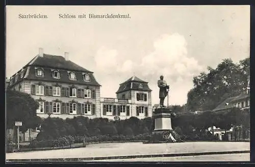 AK Saarbrücken, Schloss mit Bismarckdenkmal