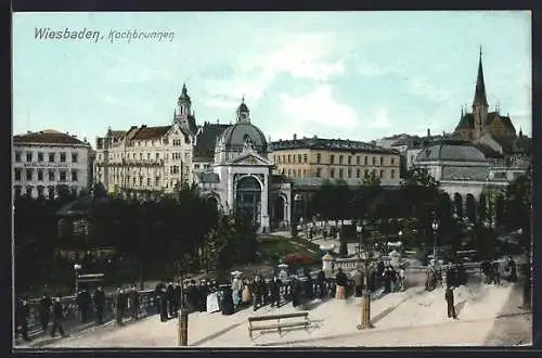 AK Wiesbaden, Kochbrunnen mit Kirche