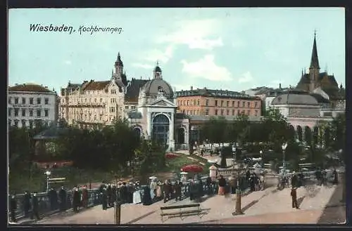 AK Wiesbaden, Kochbrunnen mit Kirche