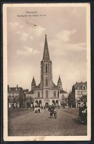 AK Saarlouis, Marktpartie mit Kathol. Kirche