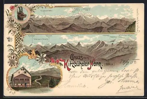 Lithographie Kitzbühel, Restaurant zum Kitzbüheler Horn, Alpenpanorama