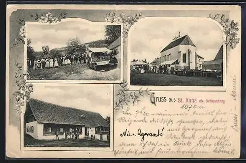 AK Bad Schwanberg, St. Anna ob. Schwanberg, Gasthaus Jöbstl, Kremser-Kogl und festlicher Markt