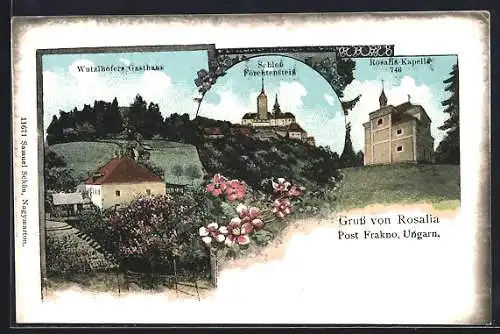 AK Rosalia, Schloss Furchtenstein, Rosalia-Kapelle und Wutzlhofers Gasthaus