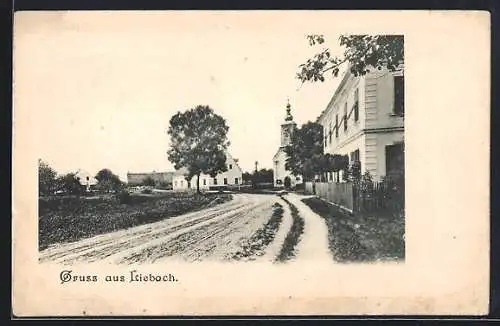 AK Lieboch, Strassenpartie mit Kirche